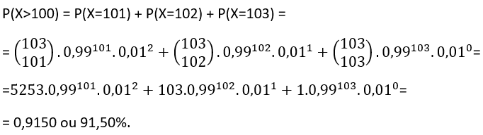 exemplo 9 - cálculos usando a fórmula da binomial