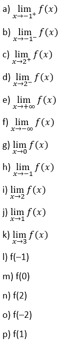 Exercício 2 - questões - limites laterais e limites infinitos