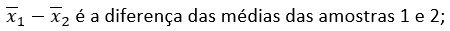 fórmula da diferença das médias amostrais