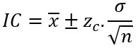 fórmula do intervalo de confiança para a média quando a variância for conhecida