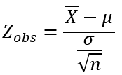 fórmula do z observado (ou calculado) para a média