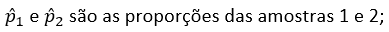 proporções das amostras 1 e 2